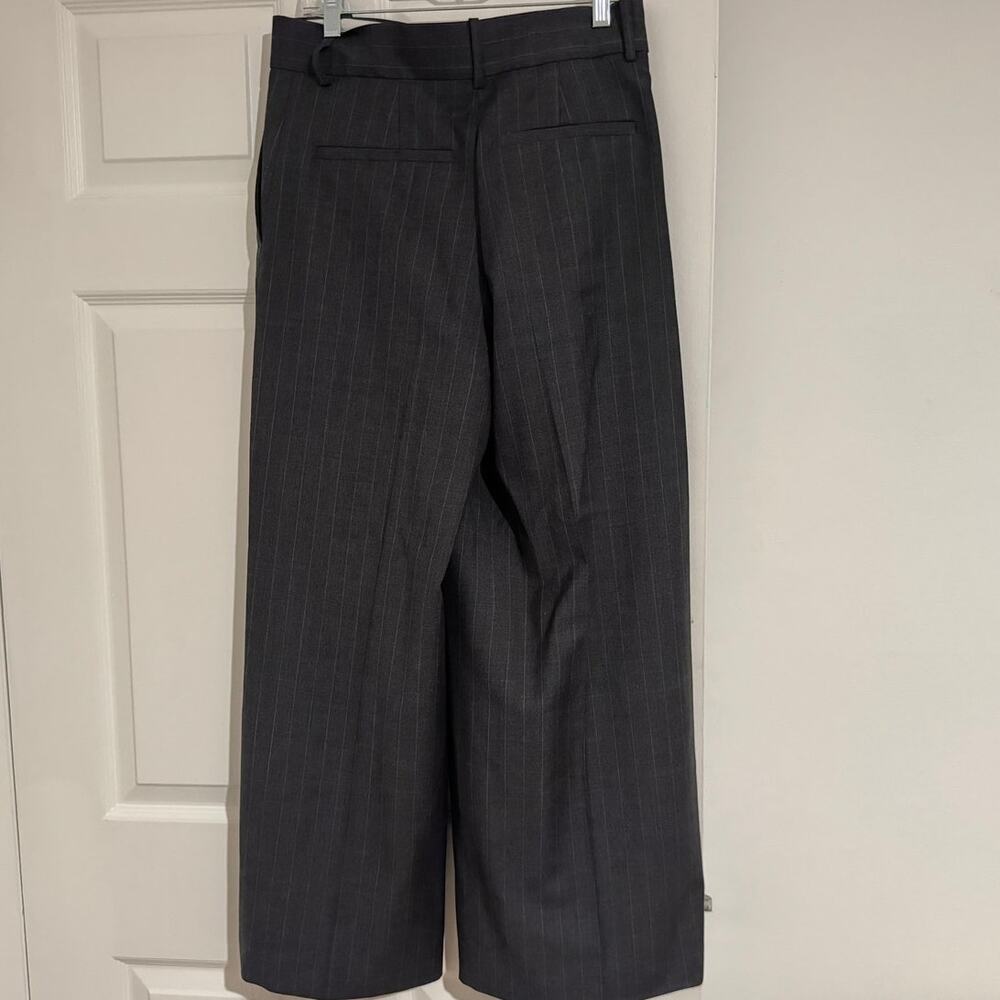 COS Wide Leg Pinstriped Wool Trousers Size 6 Gray Tailored Minimalist Workwear - Picture 3 of 7